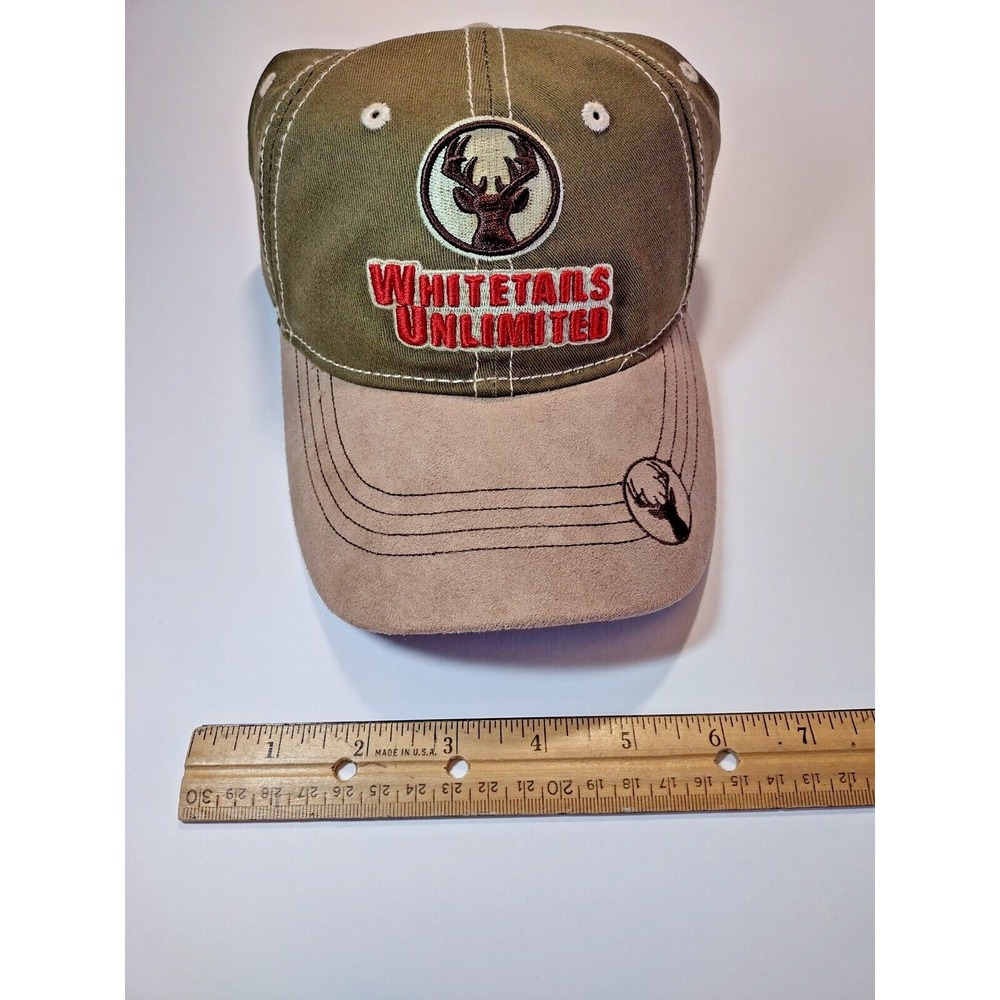WhiteTails Unlimited‎ Embroidered Faux Suede Bill Adjustable Army Green Cap Hat